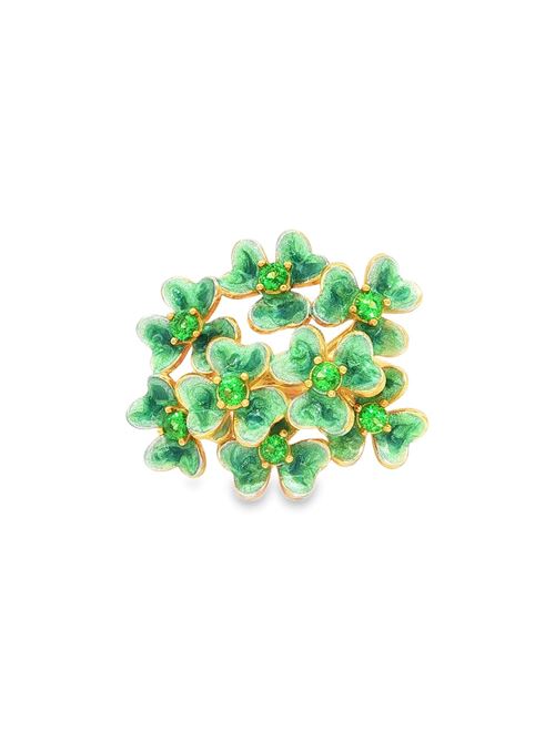 Clover gold green stones pearly green glazed ring GOCCIAZZURRA JEWELS | ANCLOVEROROVERDE
